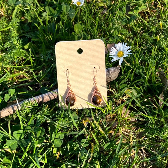 Herringbone Tigers Eye Dangle Earring - Picture 1 of 1